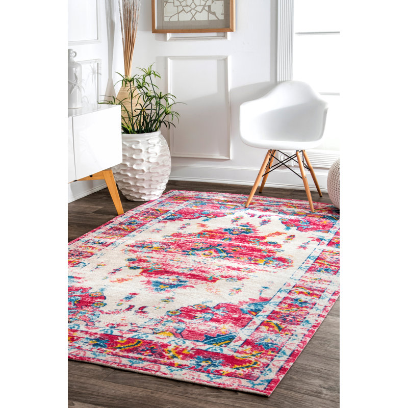 Bungalow Rose Penrod Power Loom Performance Pink/Blue Rug Wayfair